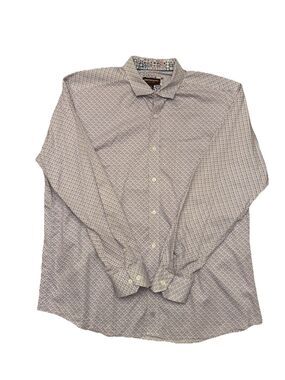 Johnston & Murphy Mens Shirt Size XL White Purple Geometric Long Sleeve Cotton